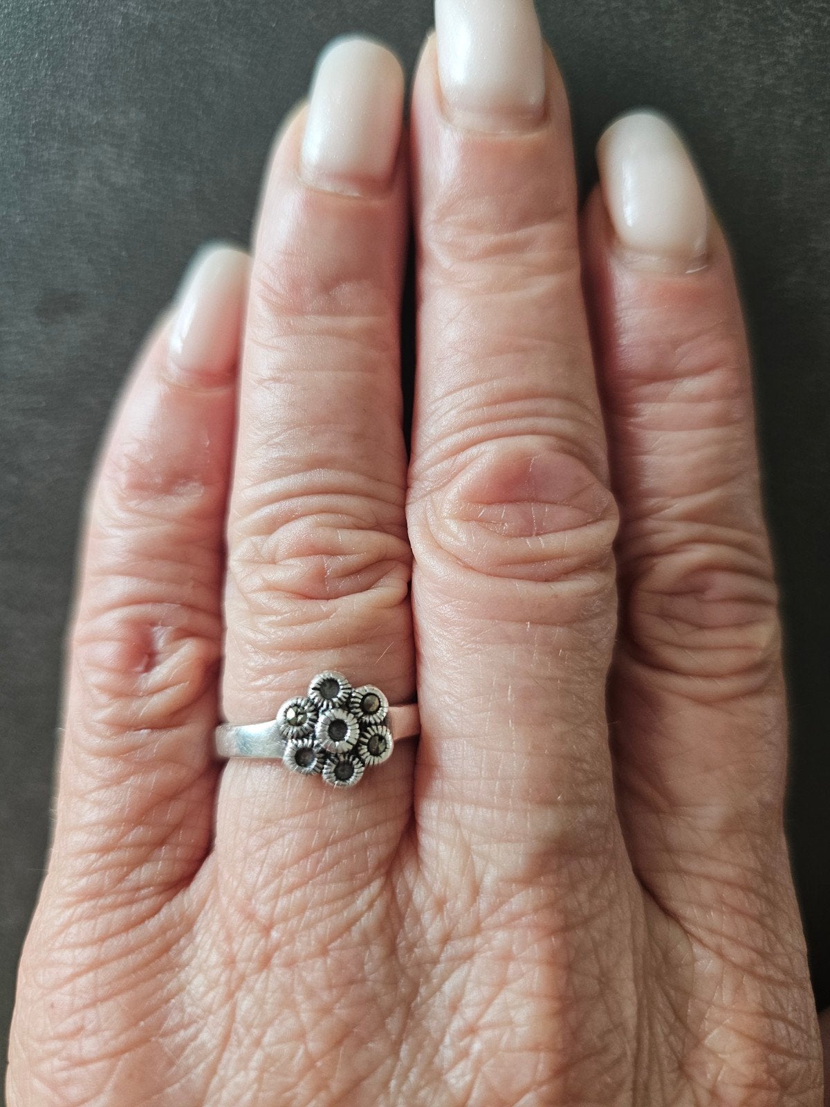 Zilveren 925 Ring met Markasiet Bloemenmotief, Ophalen of Verzenden