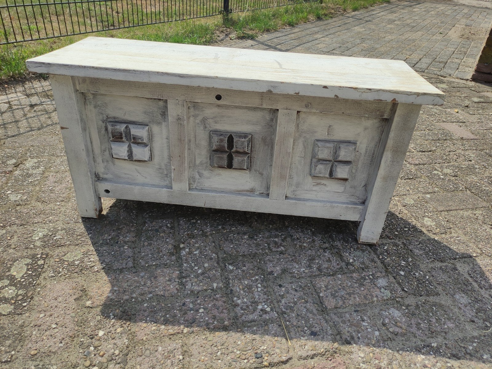 Decoratieve houten kist/bankje met opbergruimte, Ophalen