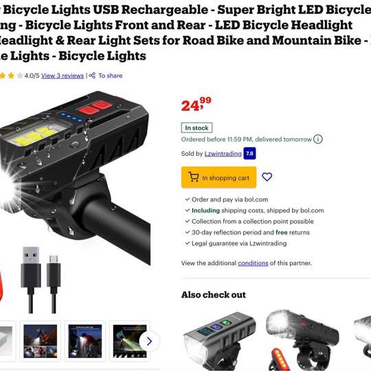 Draagbare fietsverlichting set - Voor- en achterlicht, Ophalen, Waterbestendig, Nieuw, Batterij