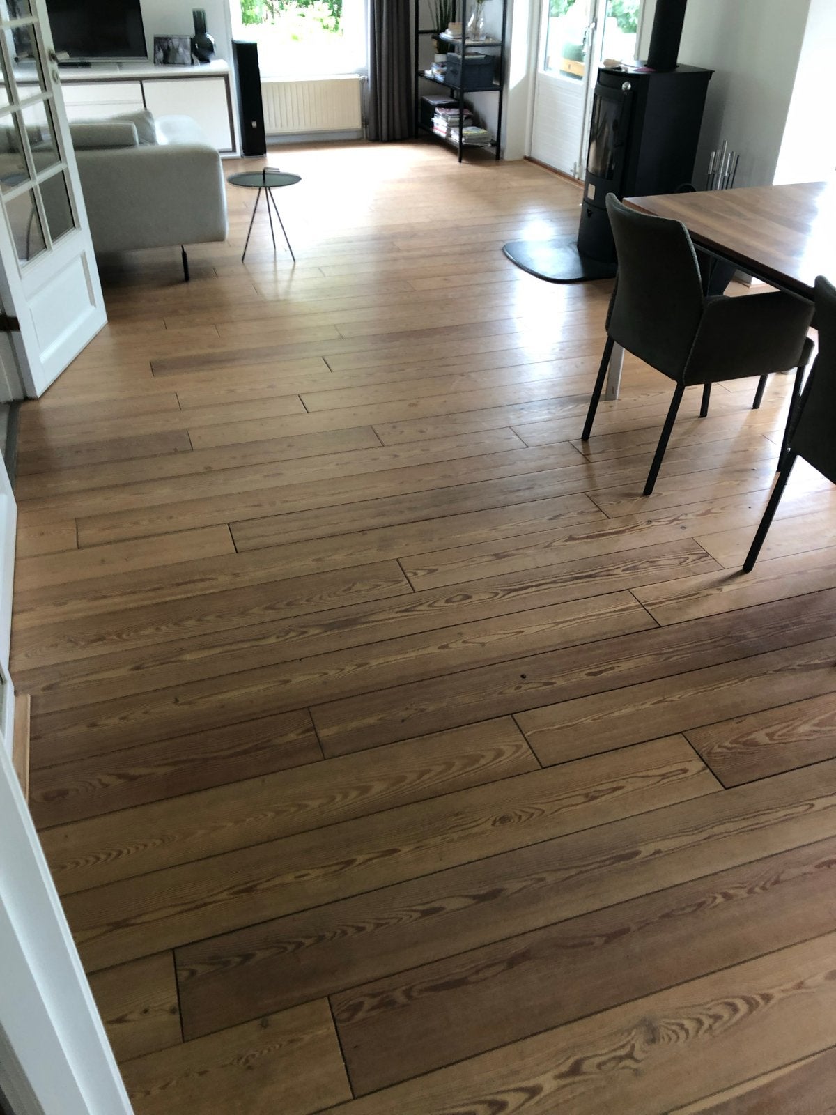Grenen vloerplanken, geloogd - 50m2, 17,5 cm breed, Doe-het-zelf en Verbouw, Ophalen, Gebruikt, Vloerdelen of -planken, 10 m² of meer