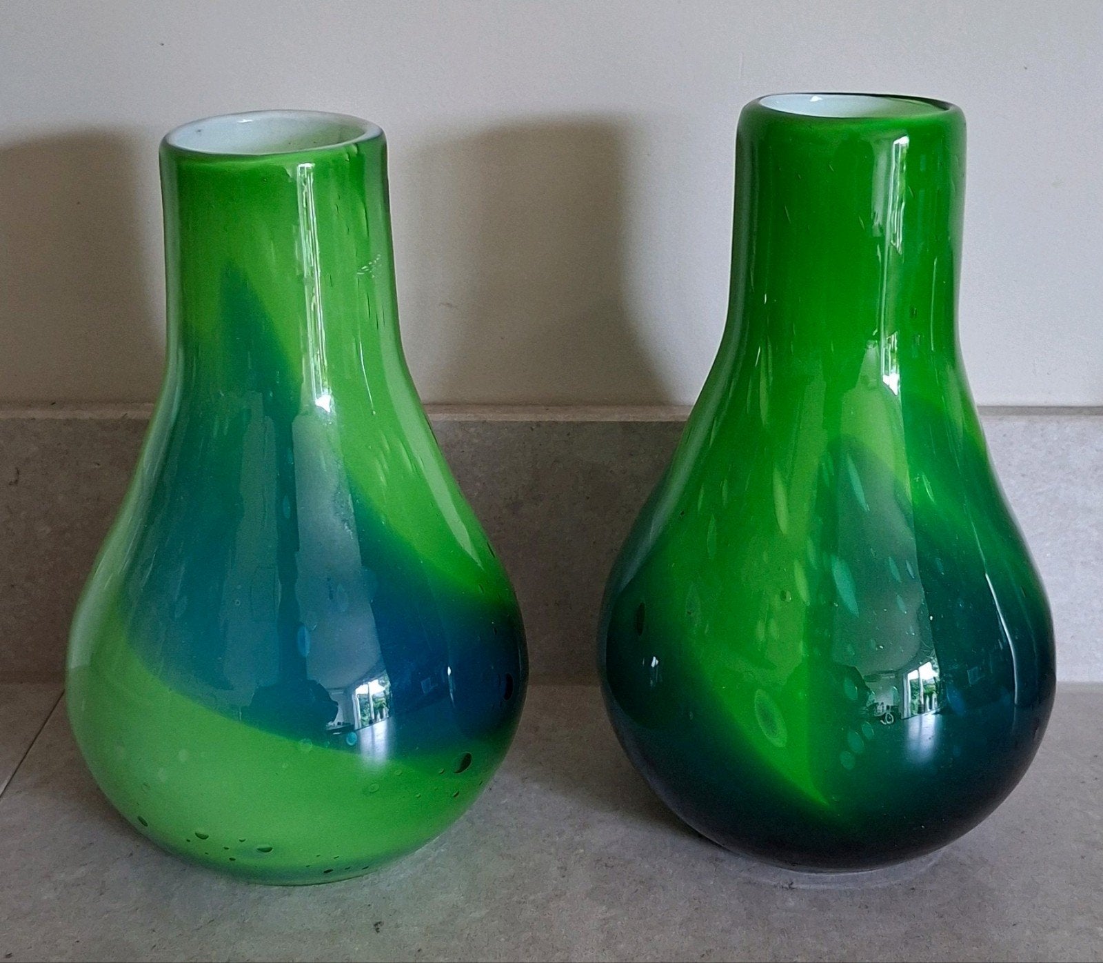 Vintage mondgeblazen vazen set | Jaren 60/70 Murano stijl, Ophalen of Verzenden, Handgemaakt, Groen, Glas