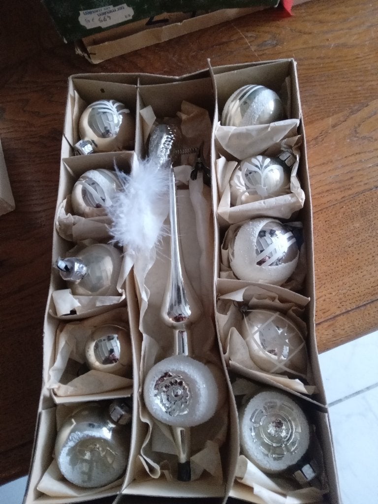 doos nr 57 oude kerstballen zilveren glazen, Diversen, Kerst, Ophalen of Verzenden