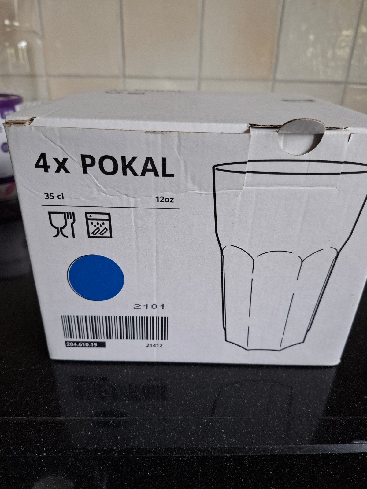 4x IKEA POKAL glazen, blauw, nieuw in doos, IKEA, Nieuw, Ophalen of Verzenden, Glas