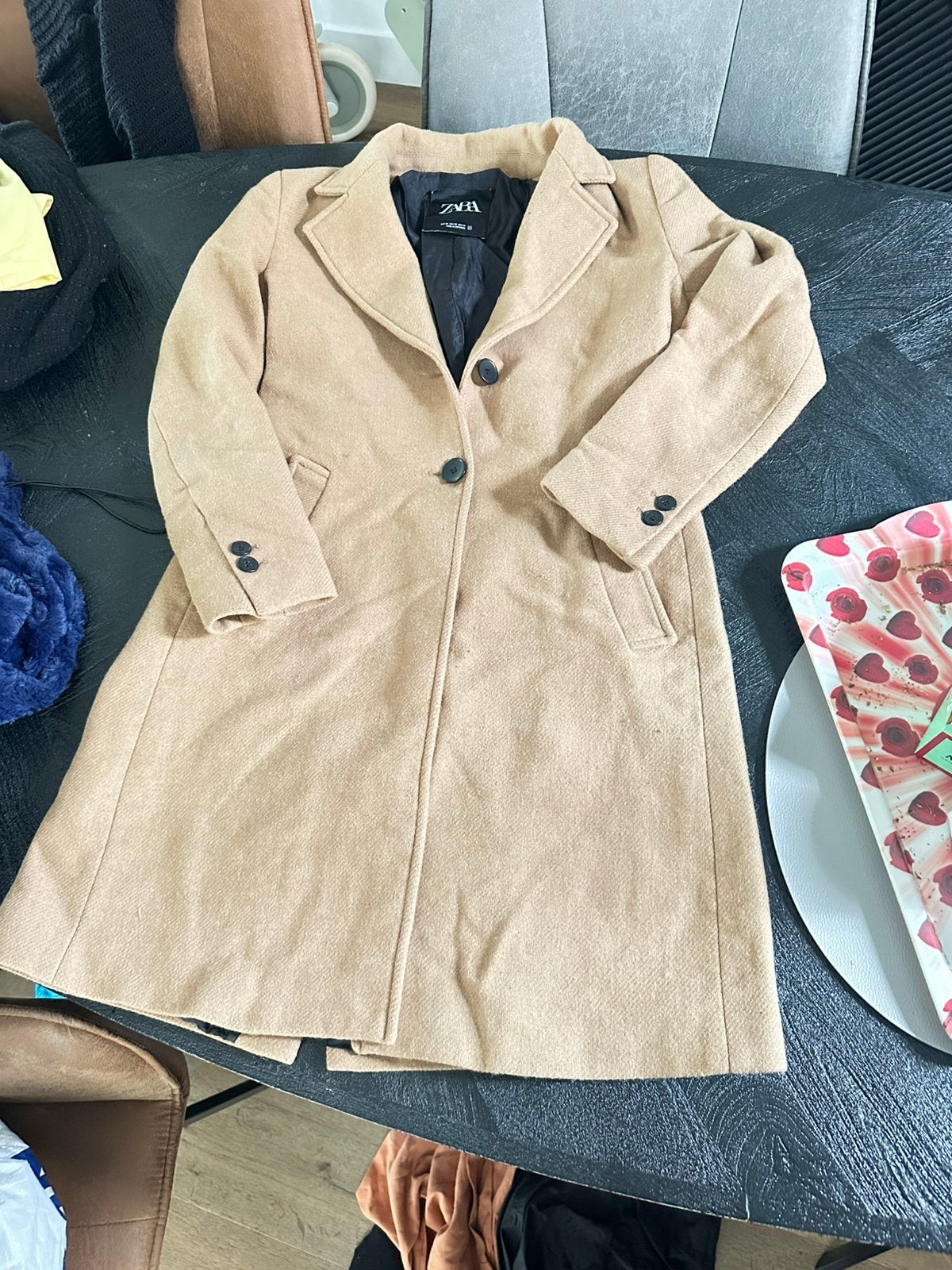Zara Beige Wollen Jas - Maat M, Ophalen of Verzenden, Zo goed als nieuw, Maat 38/40 (M), Beige