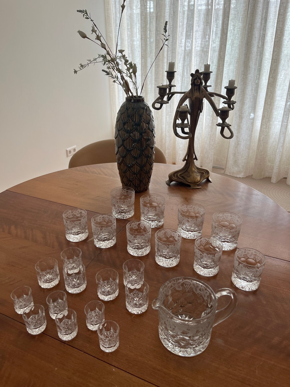 Mooie set vintage retro kristallen glazen en karaf, Antiek en Kunst, Ophalen
