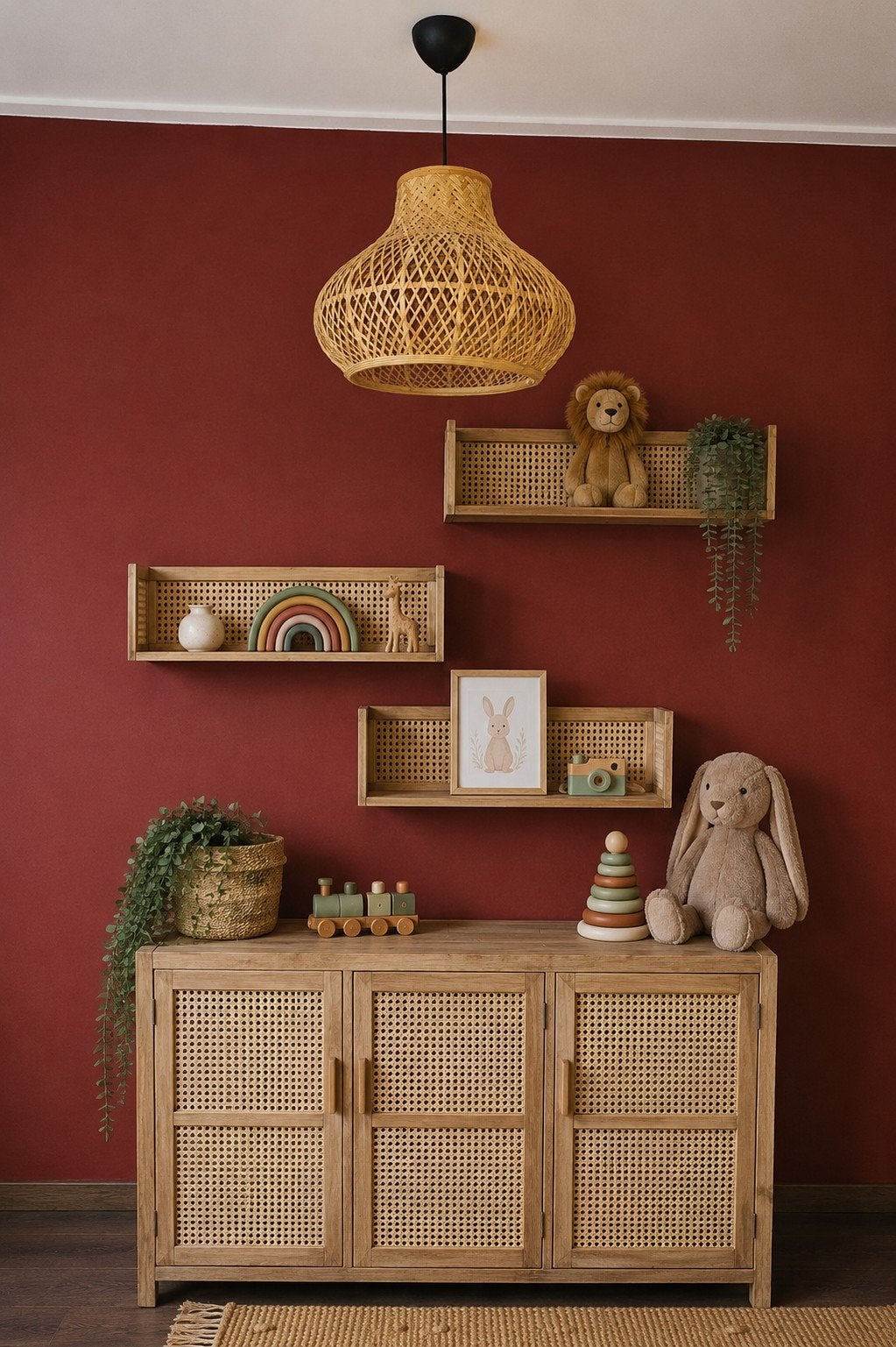 Complete babykamer in naturel hout met webbing/rotan, Kinderen en Baby's, Ophalen, Zo goed als nieuw, Jongetje of Meisje