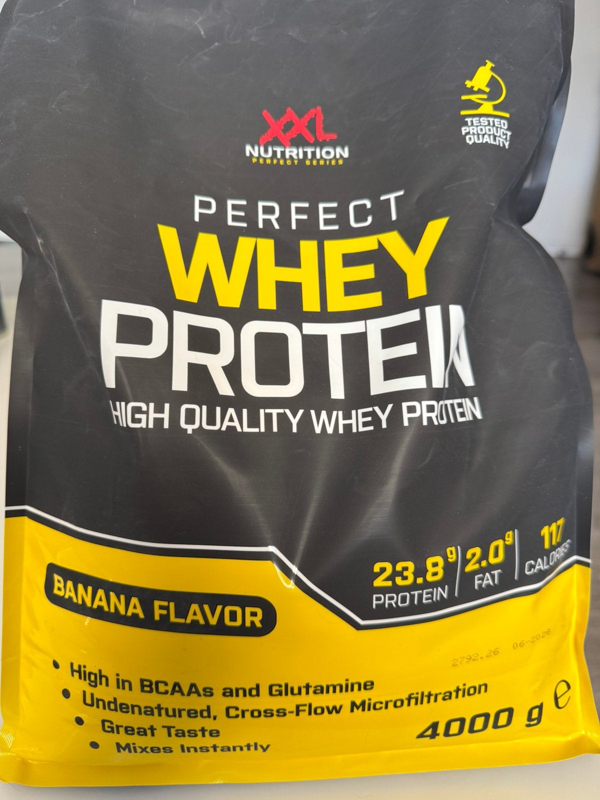 Whey Protein 4000 G smaak banaan, Ophalen of Verzenden, Zo goed als nieuw, Poeder of Drank