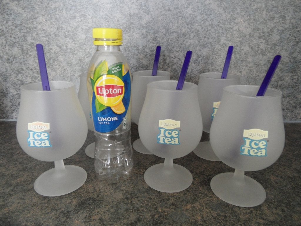 6x Lipton ice tea glazen met stamper - NIEUW, Glas of Glazen, Nieuw, Ophalen of Verzenden, Glas
