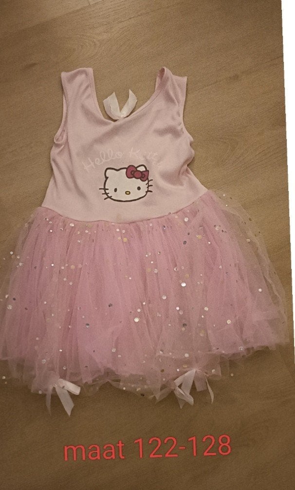 Hello Kitty jurk met glitters - Maat 122-128, Gebruikt, Meisje, Ophalen of Verzenden, Jurk of Rok