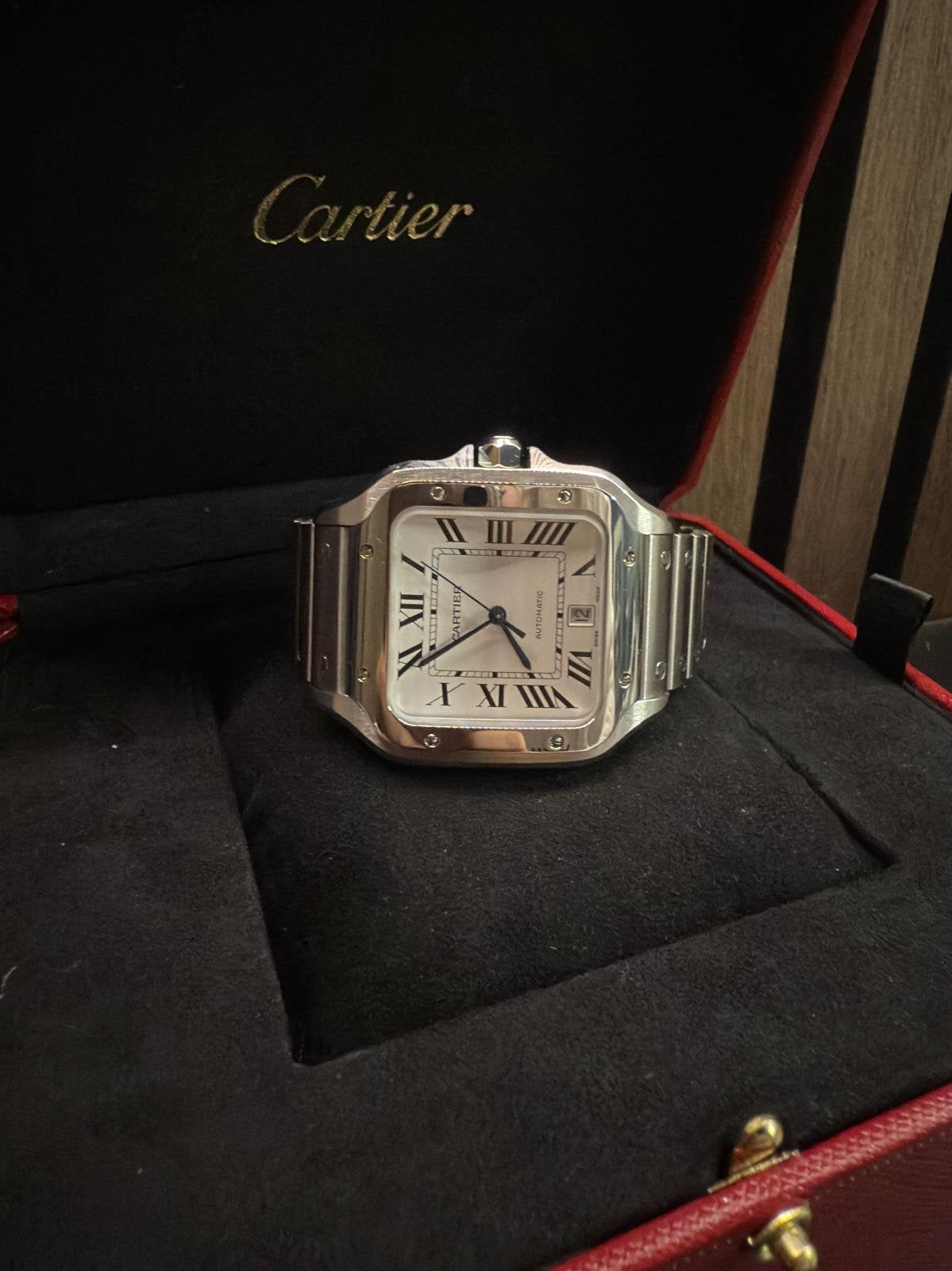 Santos Horloge Large Super Swiss datunfunctie, extra band, Ophalen of Verzenden, Zo goed als nieuw, Staal, Overige merken
