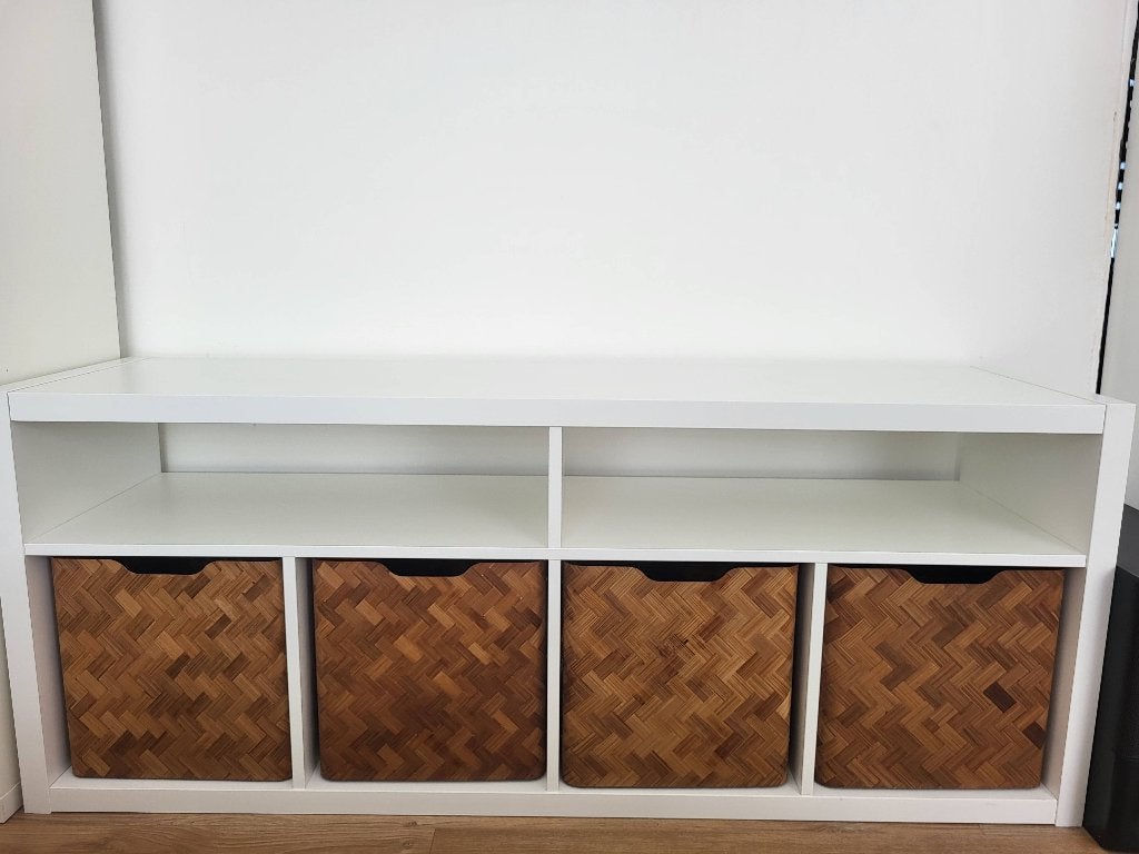 IKEA Kallax Kast met 4 Opbergbakken - Wit, Ophalen, Gebruikt, 100 tot 150 cm, Modern, Functioneel