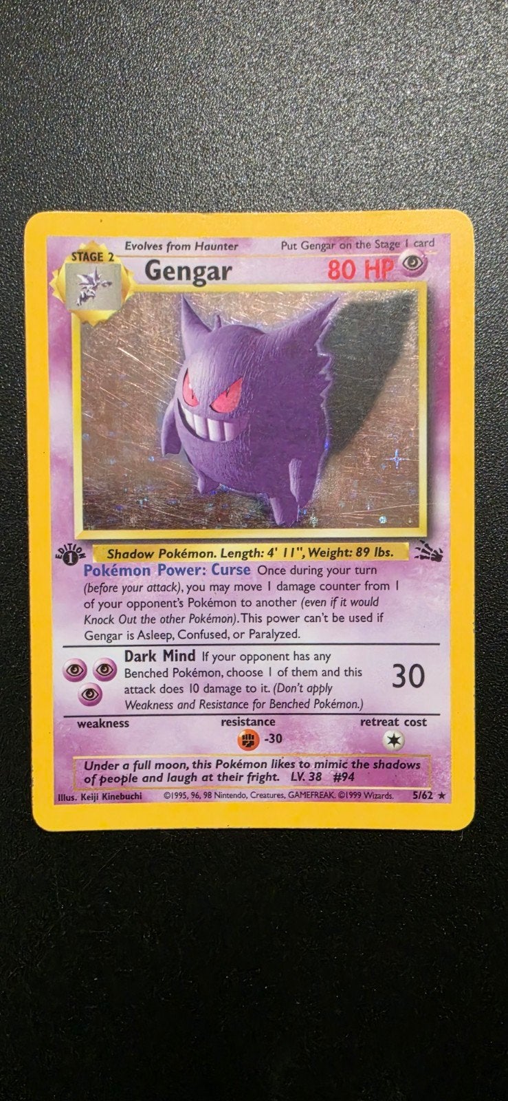 Gengar Fossil 1st edition holo, Ophalen of Verzenden, Zo goed als nieuw