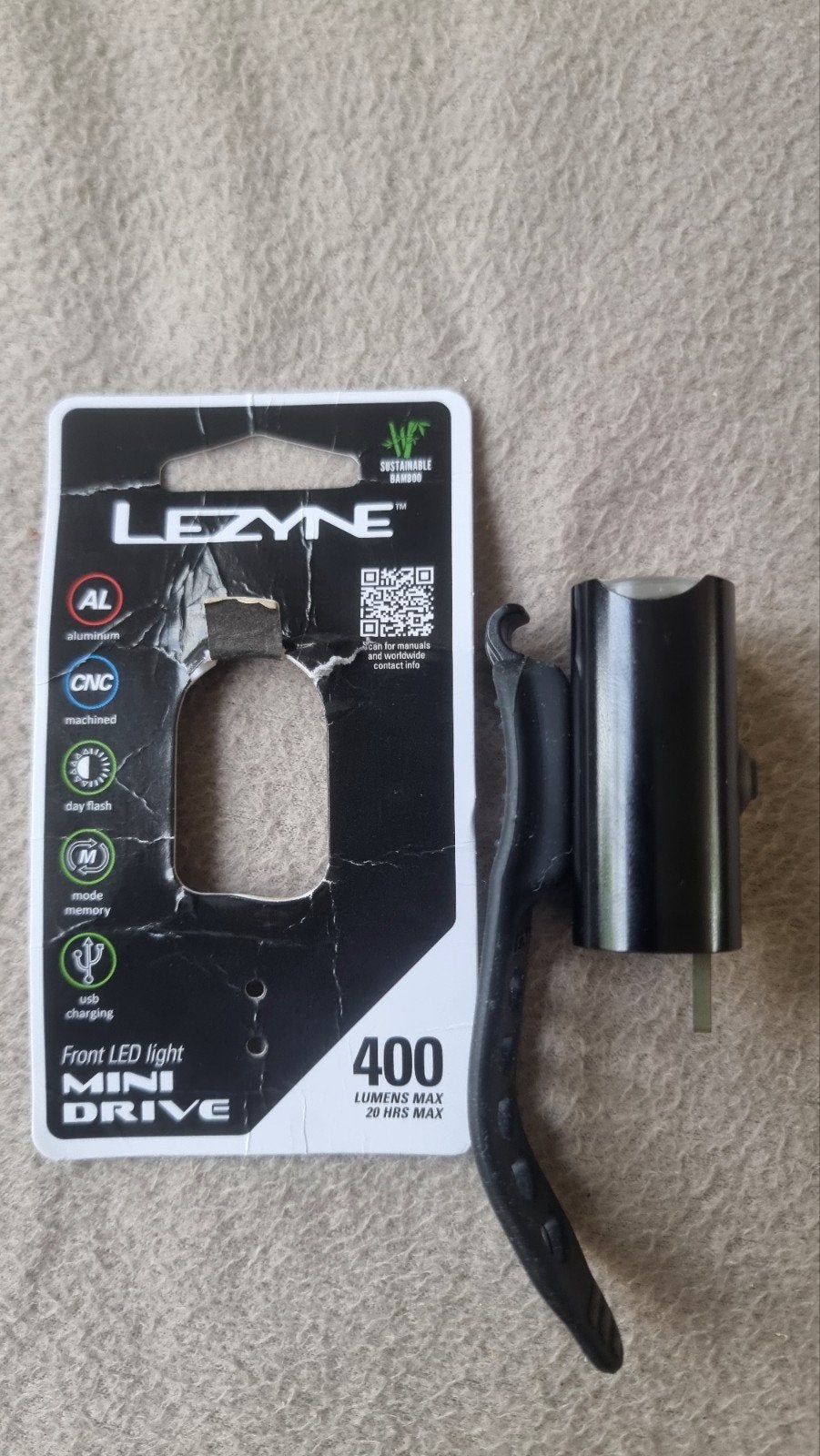 Lezyne Mini Drive 400 Lumen LED Fiets Voorlicht, Voorlicht, Nieuw, Ophalen of Verzenden, Oplaadbaar