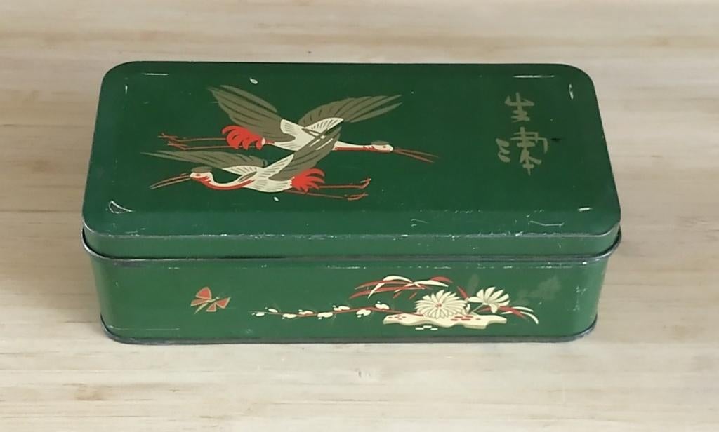 oud thee / lepel blikje,  kraanvogels de Gruyter, volgnr 93, Verzamelen, Ophalen of Verzenden, Gebruikt, Thee, Overige merken