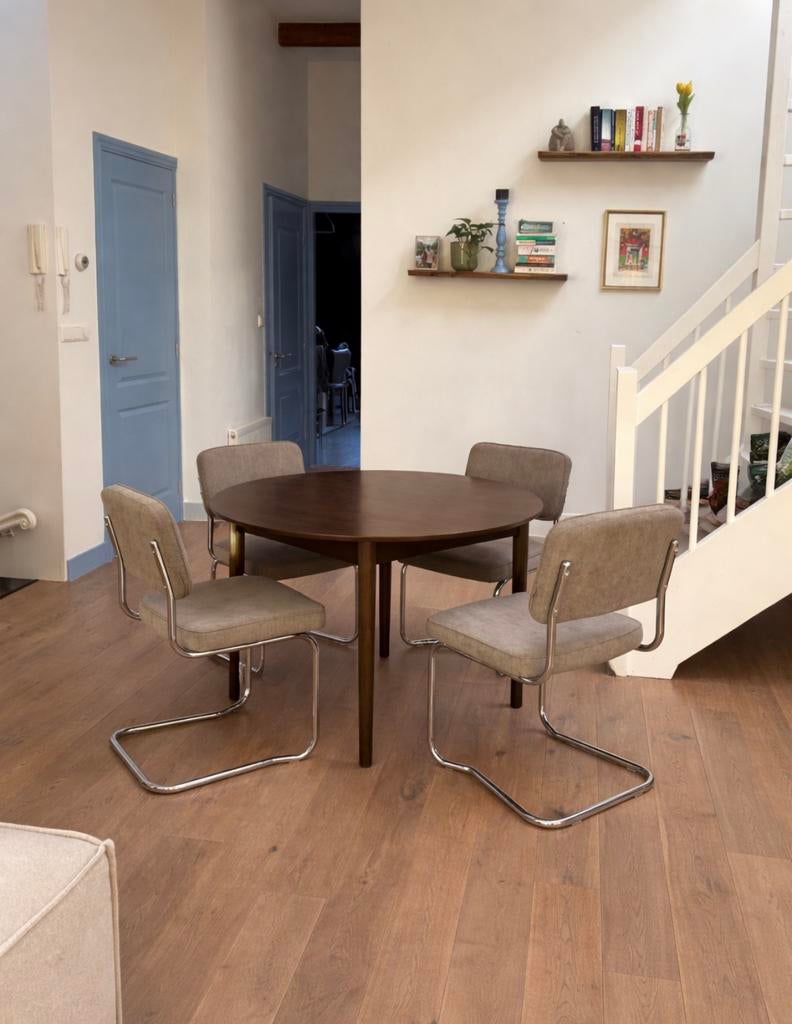Eettafel rond - bruin hout - uitschuifbaar - jysk marstrand, Ophalen of Verzenden, Zo goed als nieuw, Rond, 100 tot 150 cm