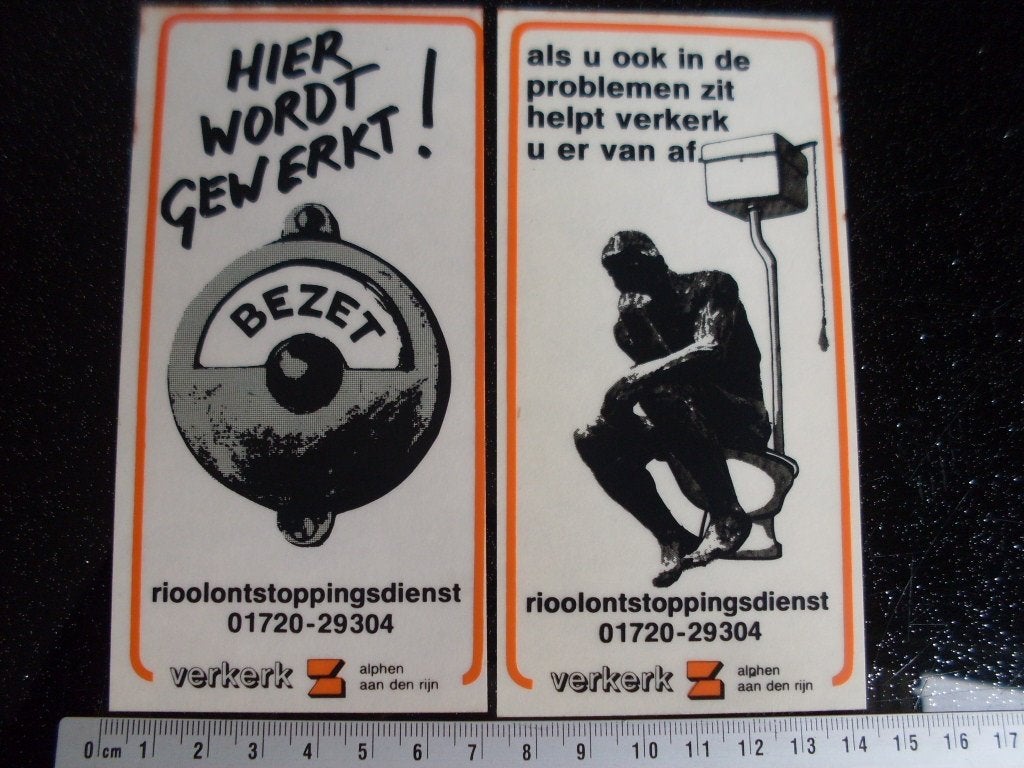 2x ruit sticker riool ontstoppingsdienst Verkerk Alphen Rijn, Verzamelen, Verzenden, Zo goed als nieuw, Bedrijf of Vereniging