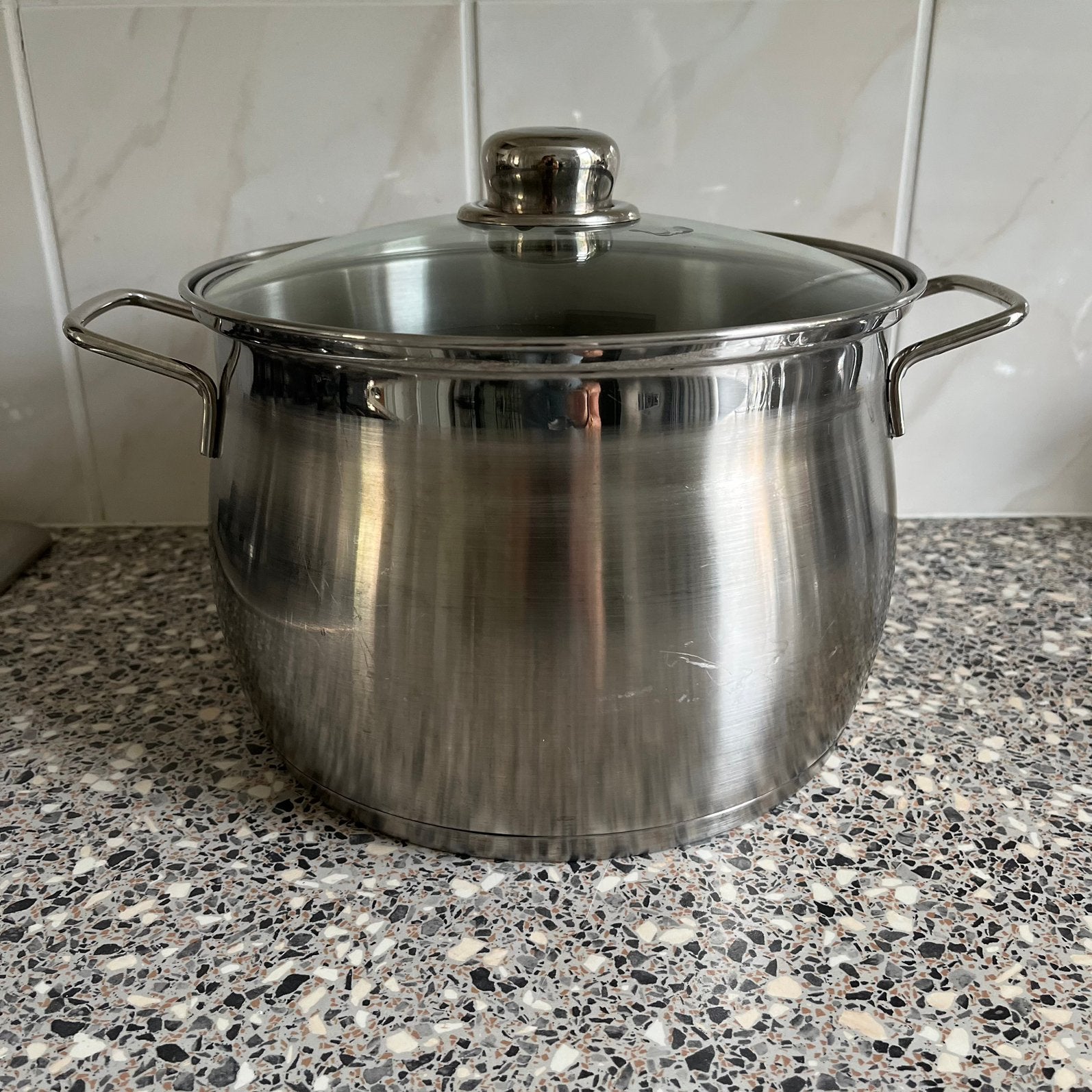 RVS Soeppan Kookpan 6 Liter Imperial 18/10 met glazen deksel, Ophalen, Gebruikt, Rvs