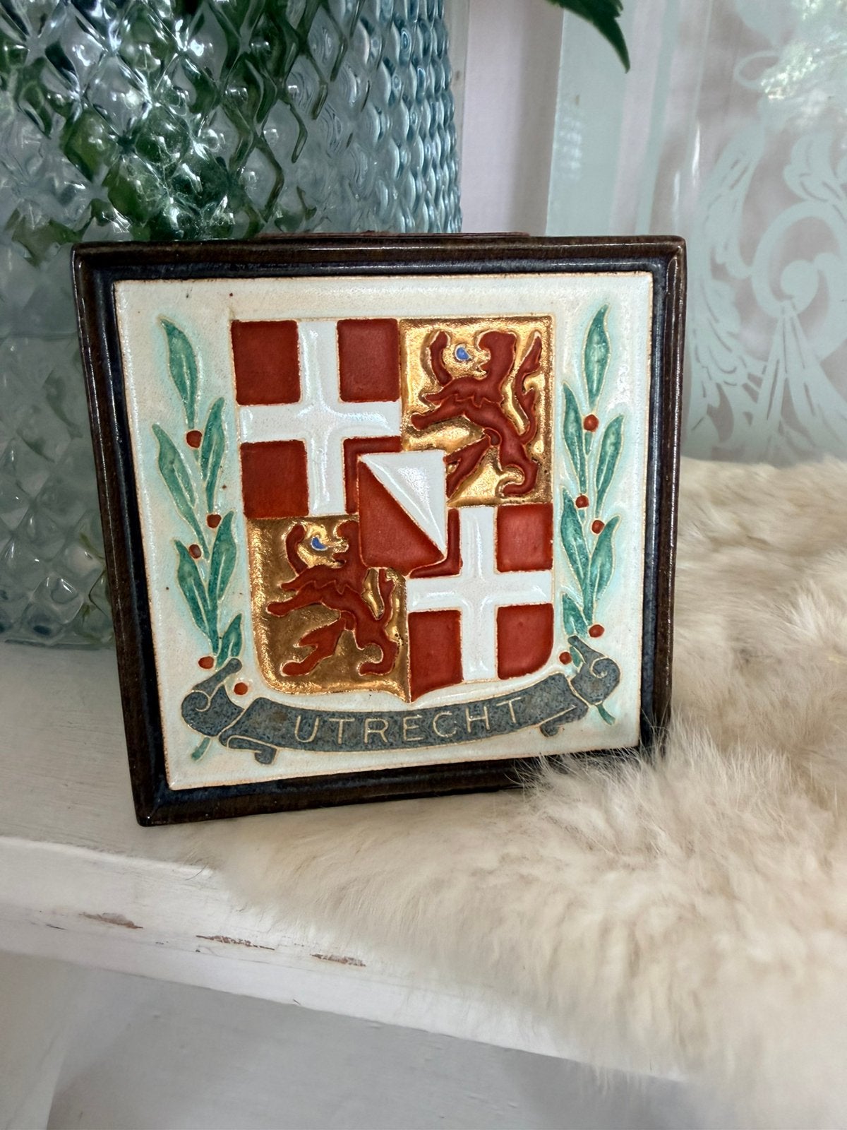 Porseleine fles Wapen v Utrecht 1940 Cloisonne tegel izgst, Antiek en Kunst, Ophalen