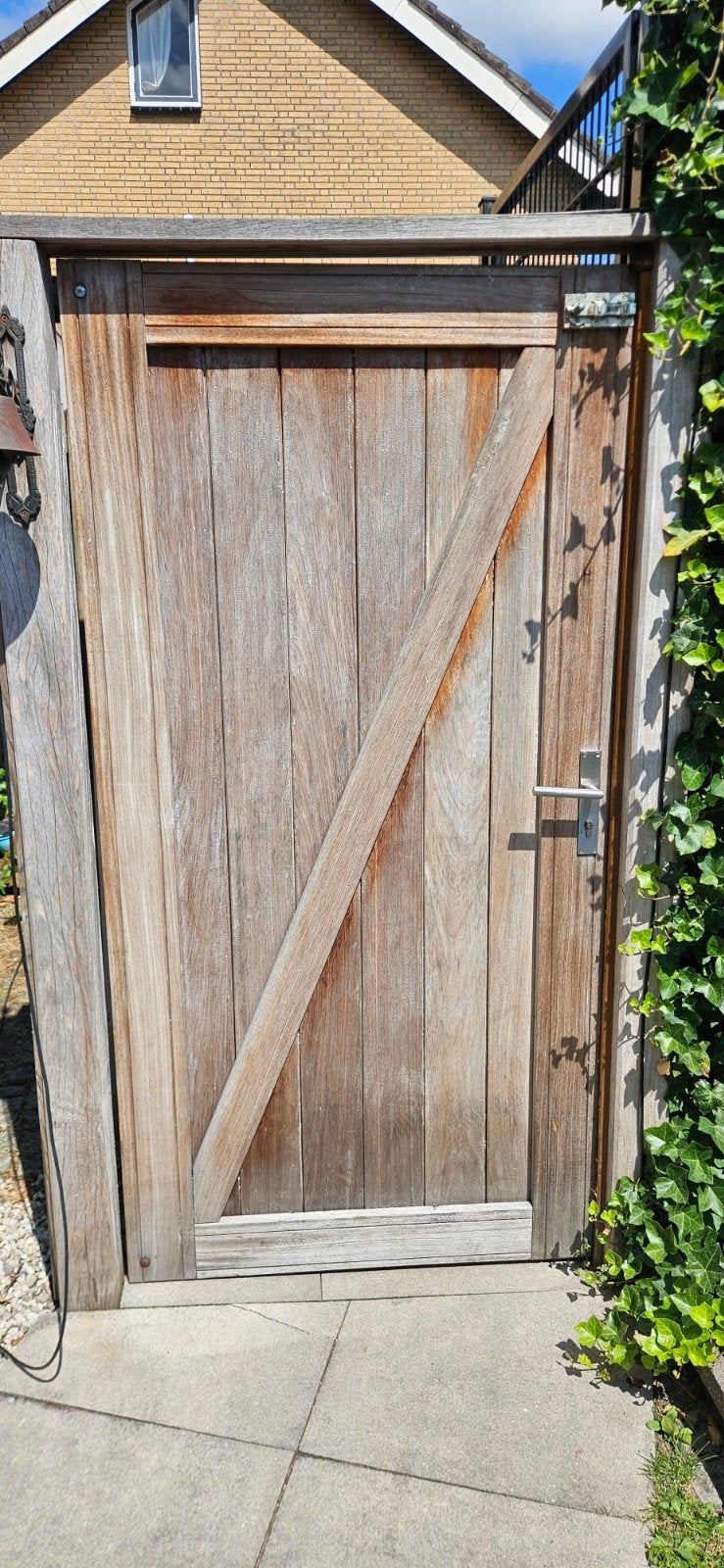 Hardhouten poort 99,5 x 198 cm incl. deurbeslag, Ophalen, Gebruikt, 80 tot 100 cm, Overige typen