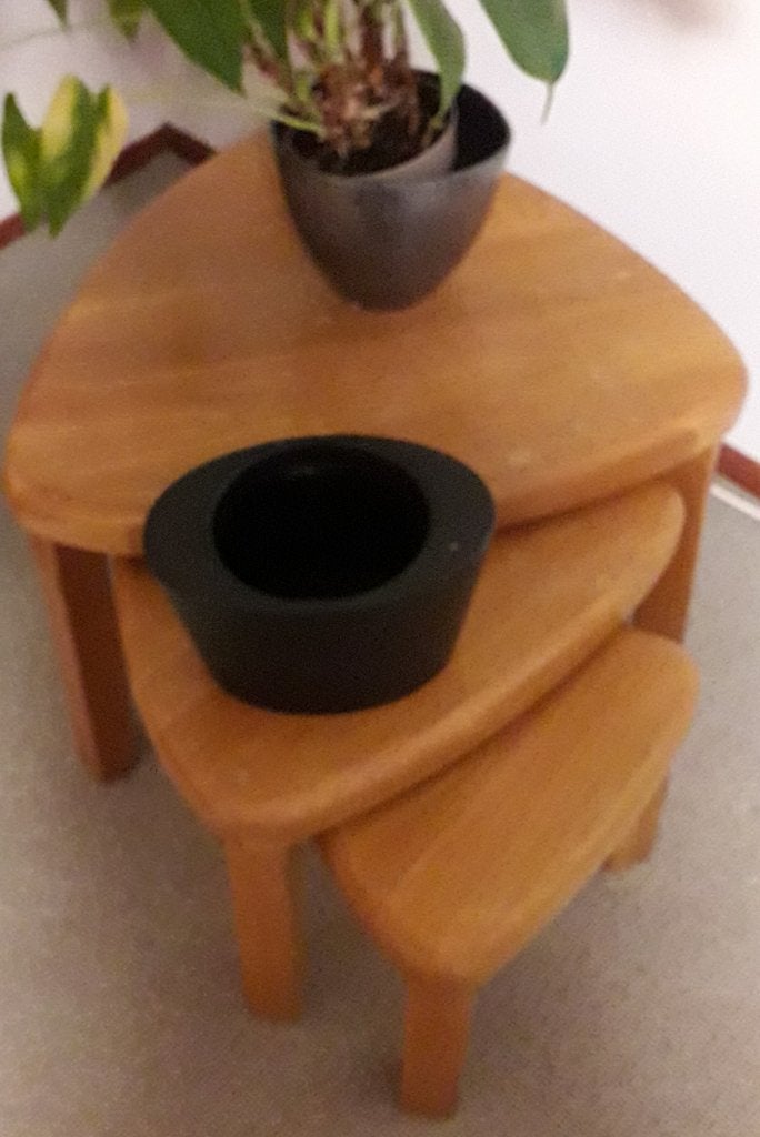 Miniset van 3 houten bijzettafels, Ophalen, Minder dan 55 cm, Gebruikt, Overige vormen
