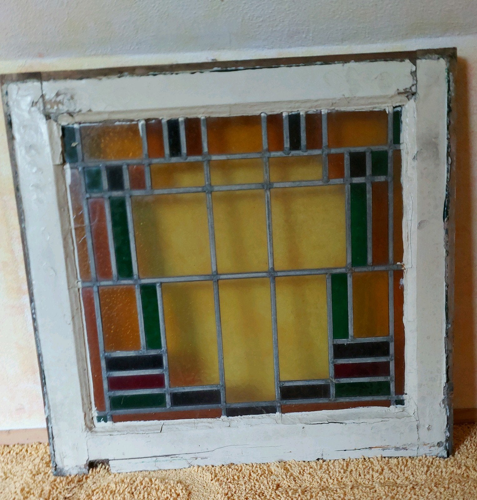 Glas in lood raam 50x46cm ( glas maat), Gevelraam of Ruit, Gebruikt, Minder dan 80 cm, Ophalen of Verzenden