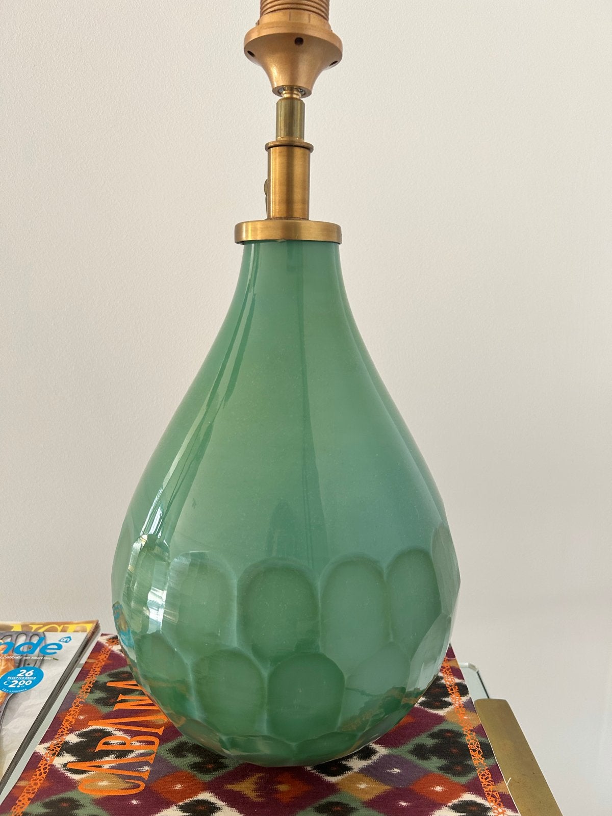 ZGAN Groene tafellamp met honingraatpatroon lamp pols potten, Zo goed als nieuw, Glas, Groen, E27 (groot)