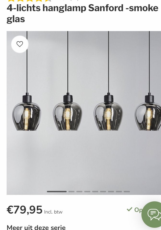 Sanford 4-lichts hanglamp - smoke glas, Ophalen of Verzenden, Nieuw, Glas, E27 (groot)