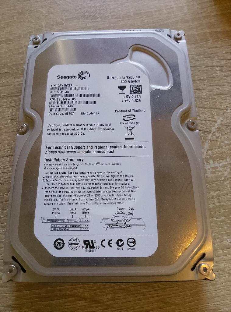 Seagate Barracuda 250 GB, Computers en Software, Harde schijven, Intern, Ophalen of Verzenden, Zo goed als nieuw, Seagate