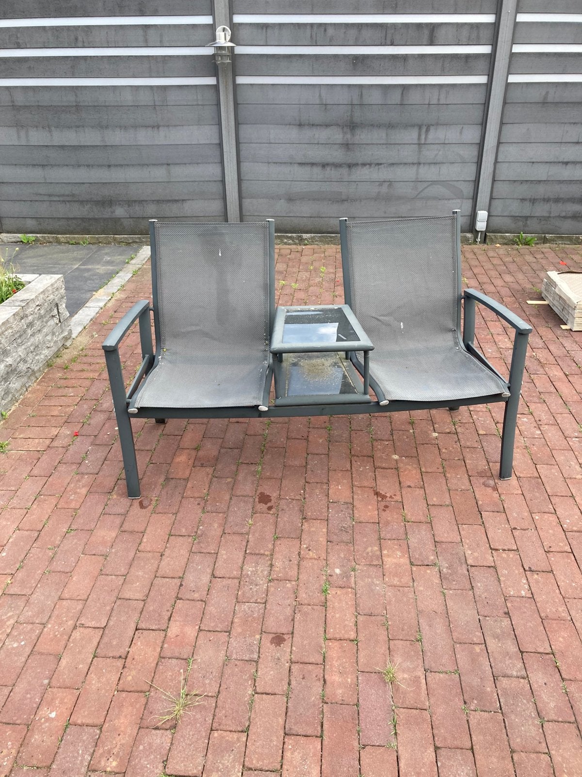 Tweezits tuinbankje, Tuin en Terras, Ophalen, Gebruikt, Aluminium