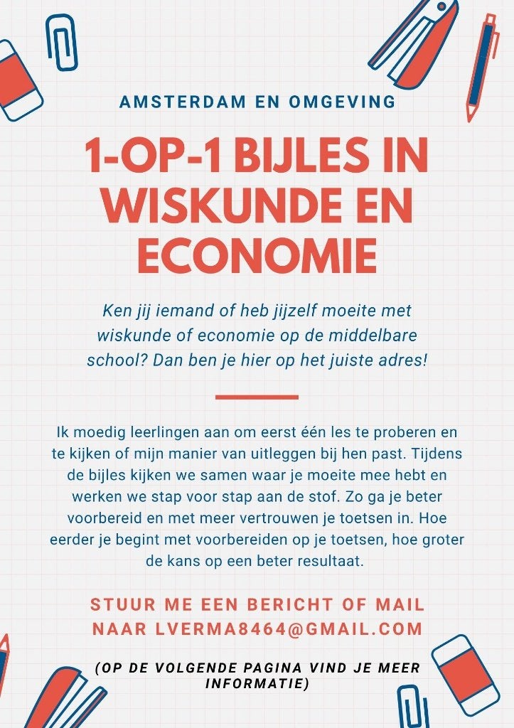 1-op-1 Bijles Wiskunde & Economie | Amsterdam | Vanaf €25, Privéles, Bijles