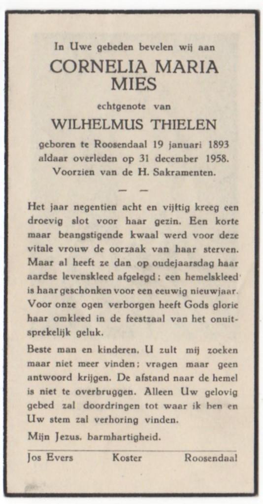 Cornelia Mies 1893 Roosendaal + 1958 Roosendaal, 65 jaar, Verzenden