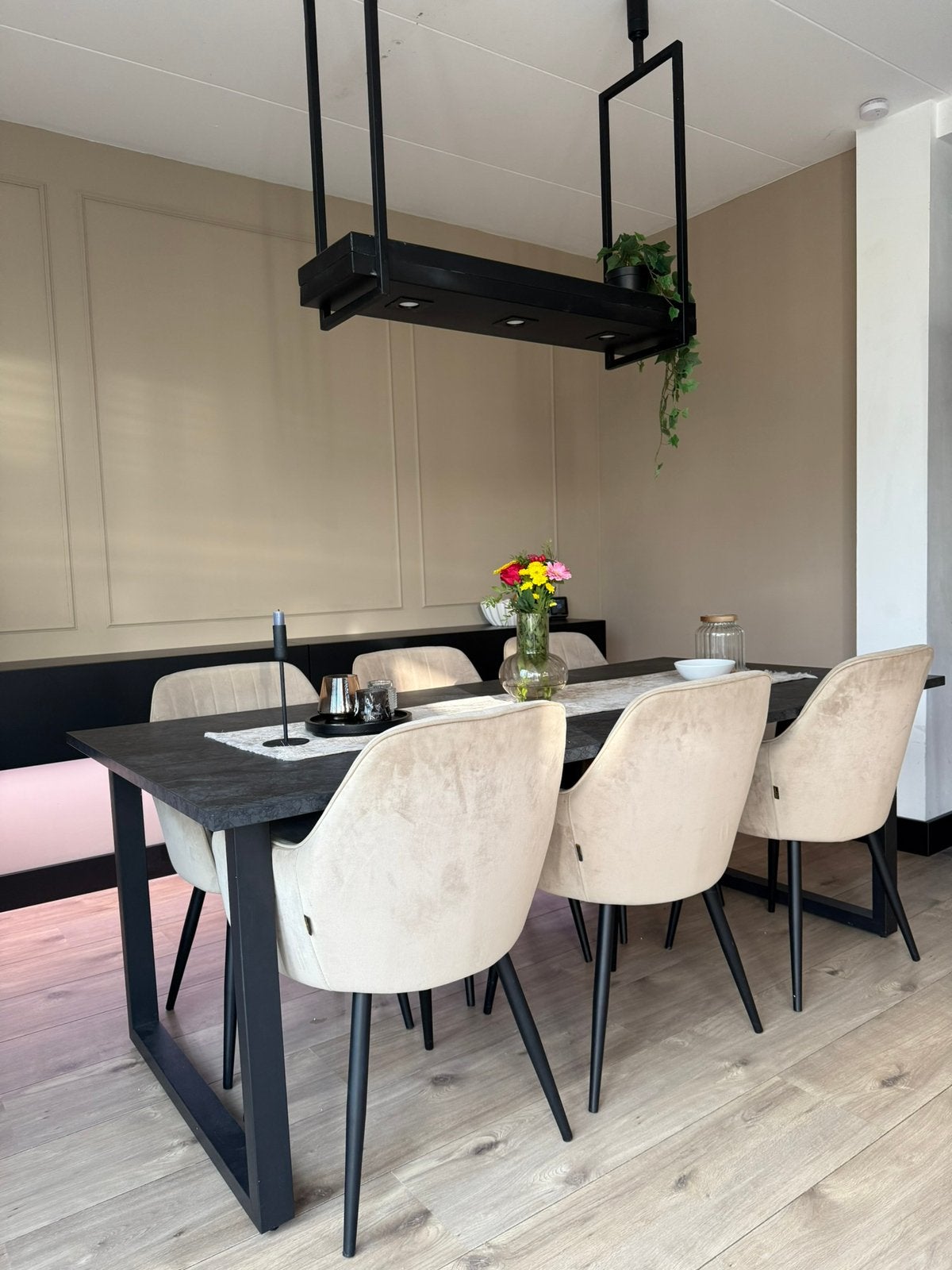 Eettafel | 200x100 | Donker Marmer | Stalen onderstel, Ophalen, 200 cm of meer, 50 tot 100 cm, Zo goed als nieuw