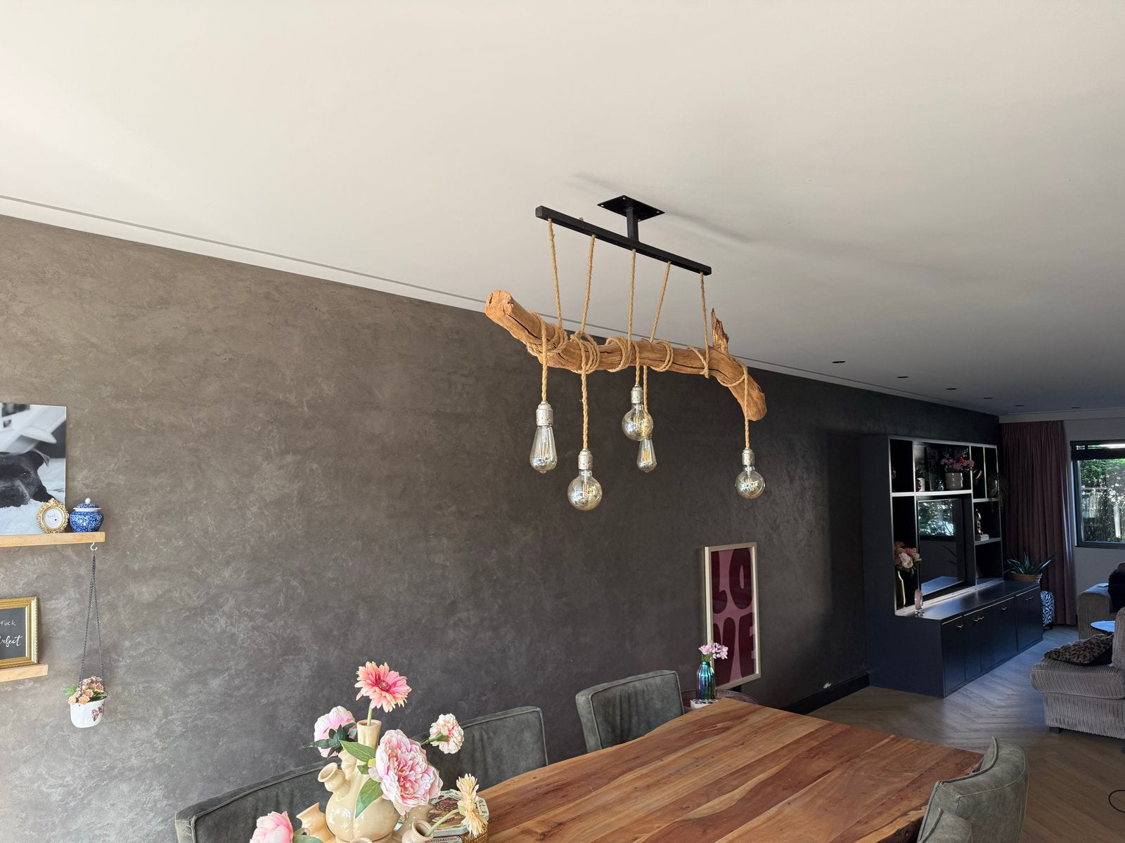Merk TW Thomas Wood Houten Hanglamp met 6 Edison Lampen, Ophalen, Zo goed als nieuw, Hout, E27 (groot)