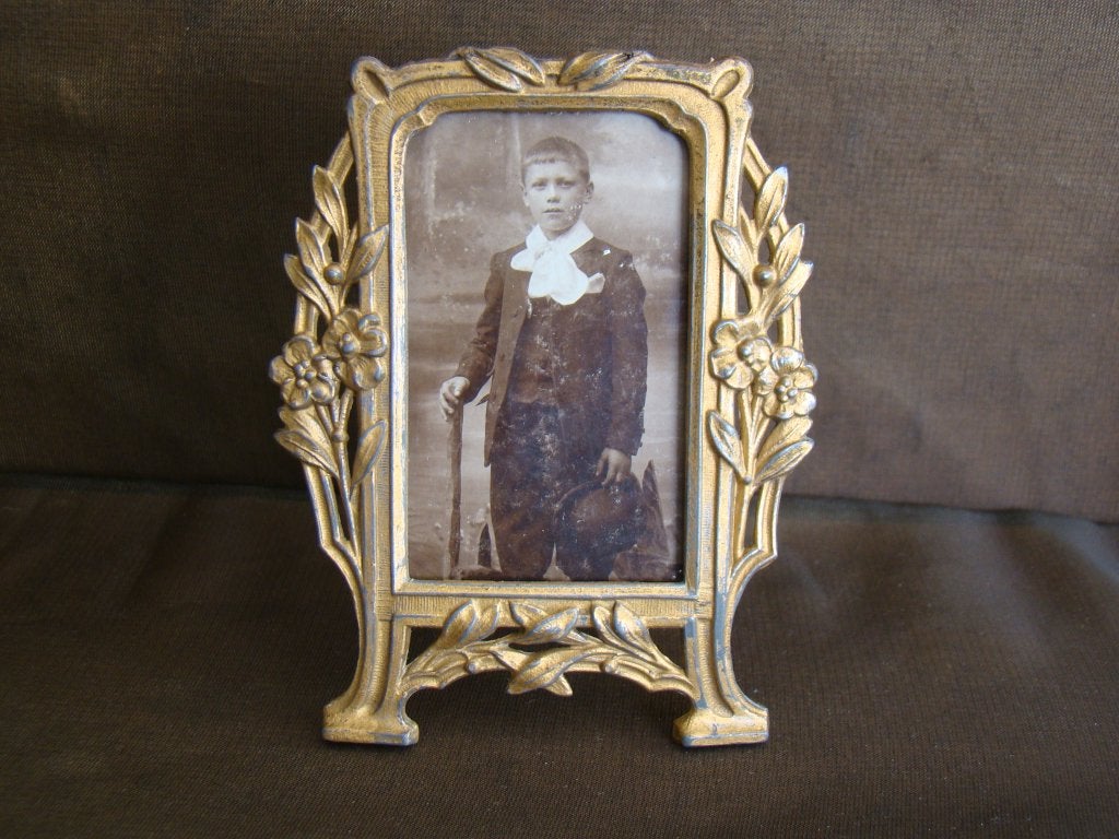 antiek art nouveau fotolijstje messingkleurig metaal, Antiek en Kunst, Ophalen