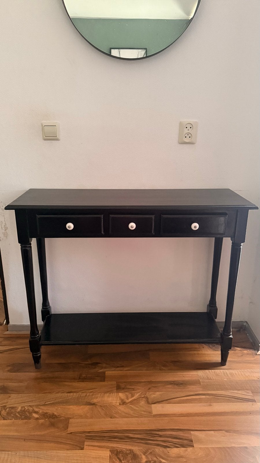 Zwarte console tafel met 3 lades en plank, Ophalen, Gebruikt, 75 cm of meer, 60 cm of meer
