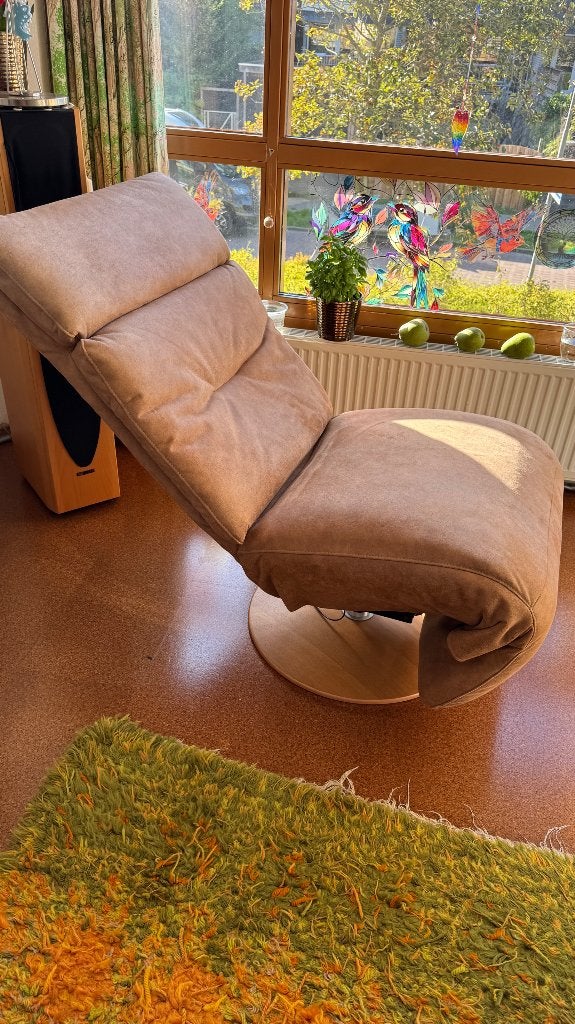 Semi  leren relaxfauteuil, Huis en Inrichting, Ophalen, 125 tot 150 cm, Hout, Zo goed als nieuw