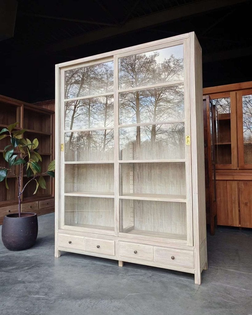 Demontabel! servieskast | Vitrinekast teak whitewash #2544, Huis en Inrichting, Kasten | Buffetkasten, Van Broertjes - Weesp, Met deur(en)