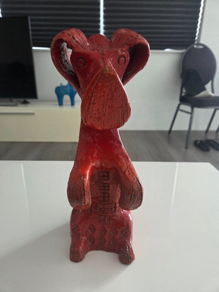 Rare Bitossi Rimini Red Dog Aldo Londi 1950s 1960s, Ophalen, Handgemaakt, Natuurlijk materiaal, Rood