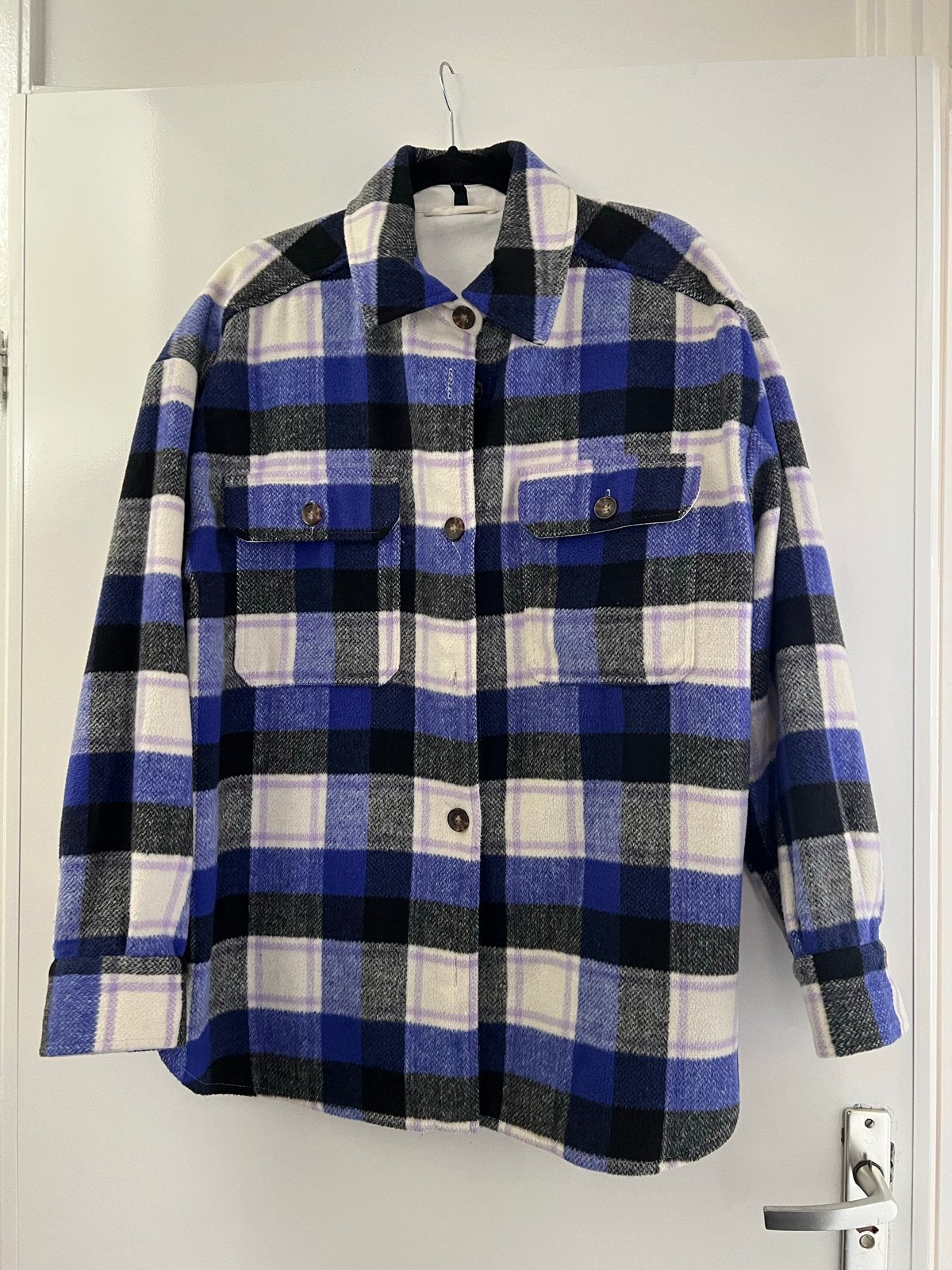 Hema geruite gewatteerde blouse L blauw grijs wit zwart, Ophalen of Verzenden, Zo goed als nieuw, Maat 42/44 (L), Meerkleurig
