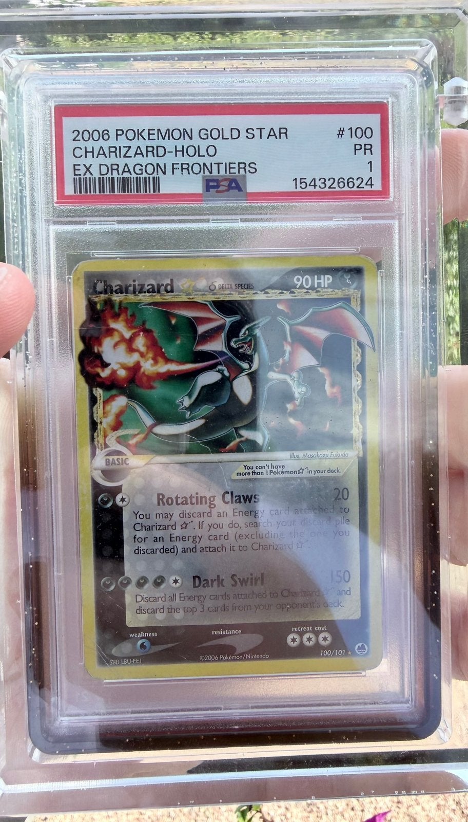 Charizard Gold Star 100/101 PSA 1 - EX Dragon Frontiers 2006, Ophalen, Gebruikt, Losse kaart, Foil