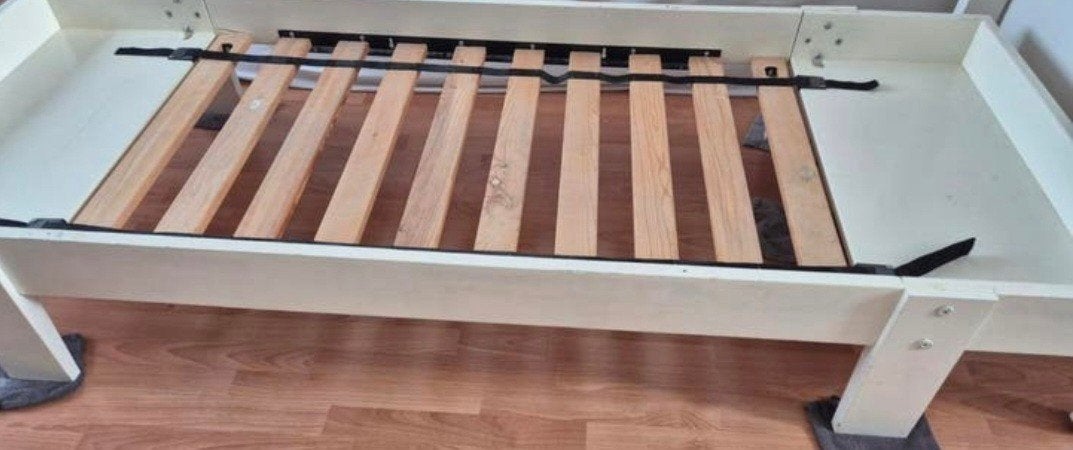 Meegroeibed met matrasjes en lattenbodem, Ophalen, Eenpersoons, Wit, Hout