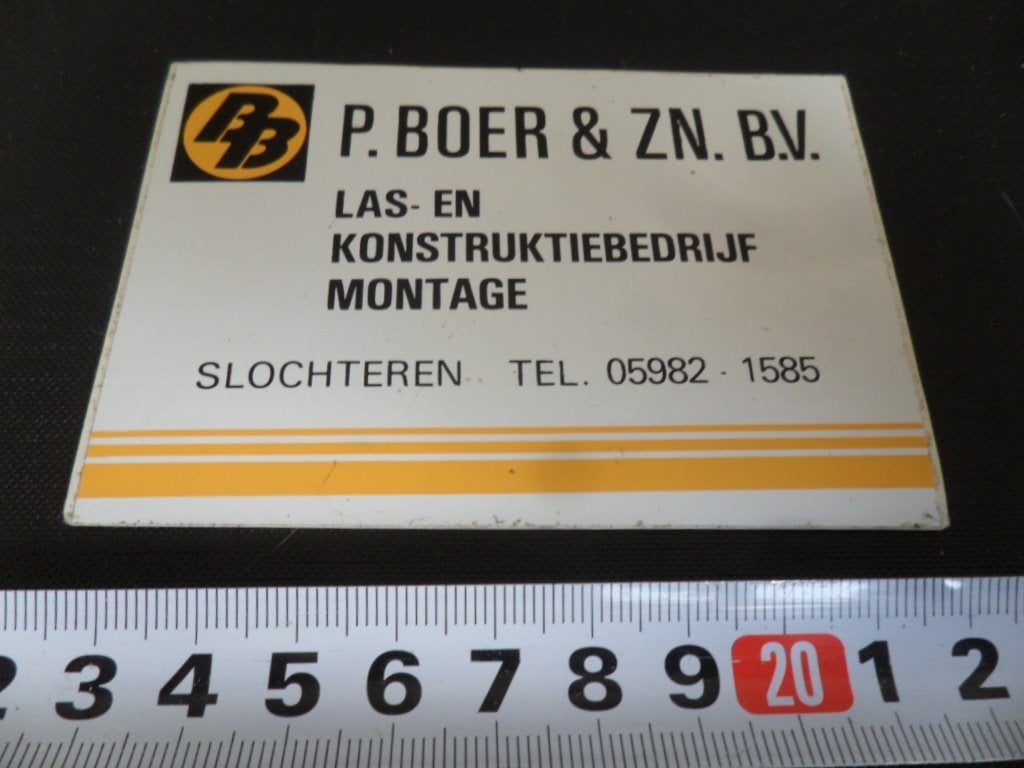 sticker Slochteren P. BOER & ZN. BV Las- en konstruktiebed*, Verzamelen, Ophalen of Verzenden, Zo goed als nieuw