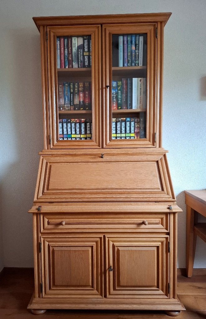 Blank eiken secretaire met boekenkast, Huis en Inrichting, Kasten | Secretaires, Ophalen, Zo goed als nieuw, Landelijk