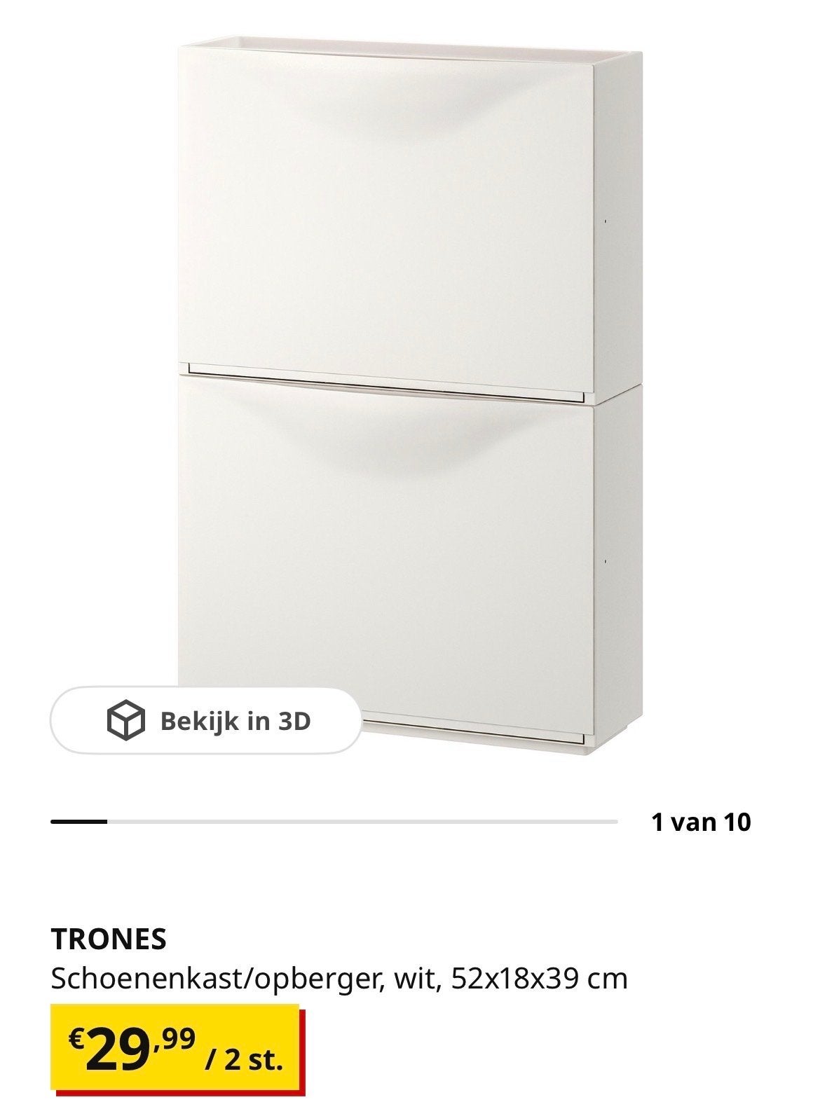 3x 2 IKEA Trones schoenenkast/opberger, wit, 52x18x39 cm, Ophalen, Gebruikt