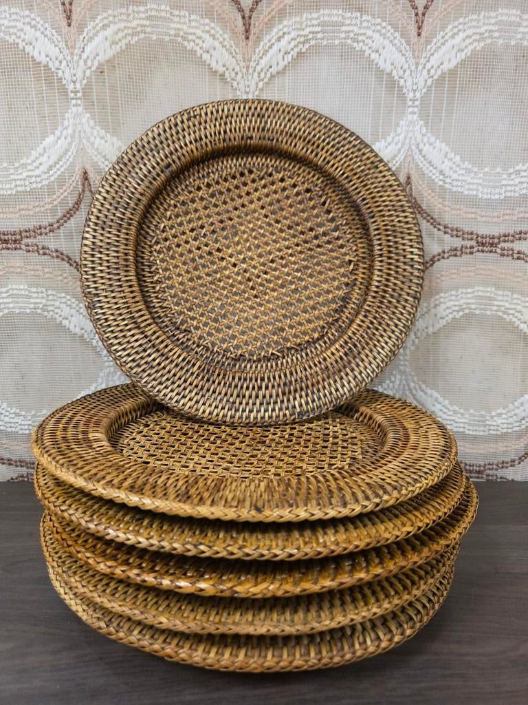 Vintage rotan onderborden - 31,5 cm diameter - set 6 stuks, Huis en Inrichting, Woonaccessoires | Onderzetters, ., Ophalen of Verzenden