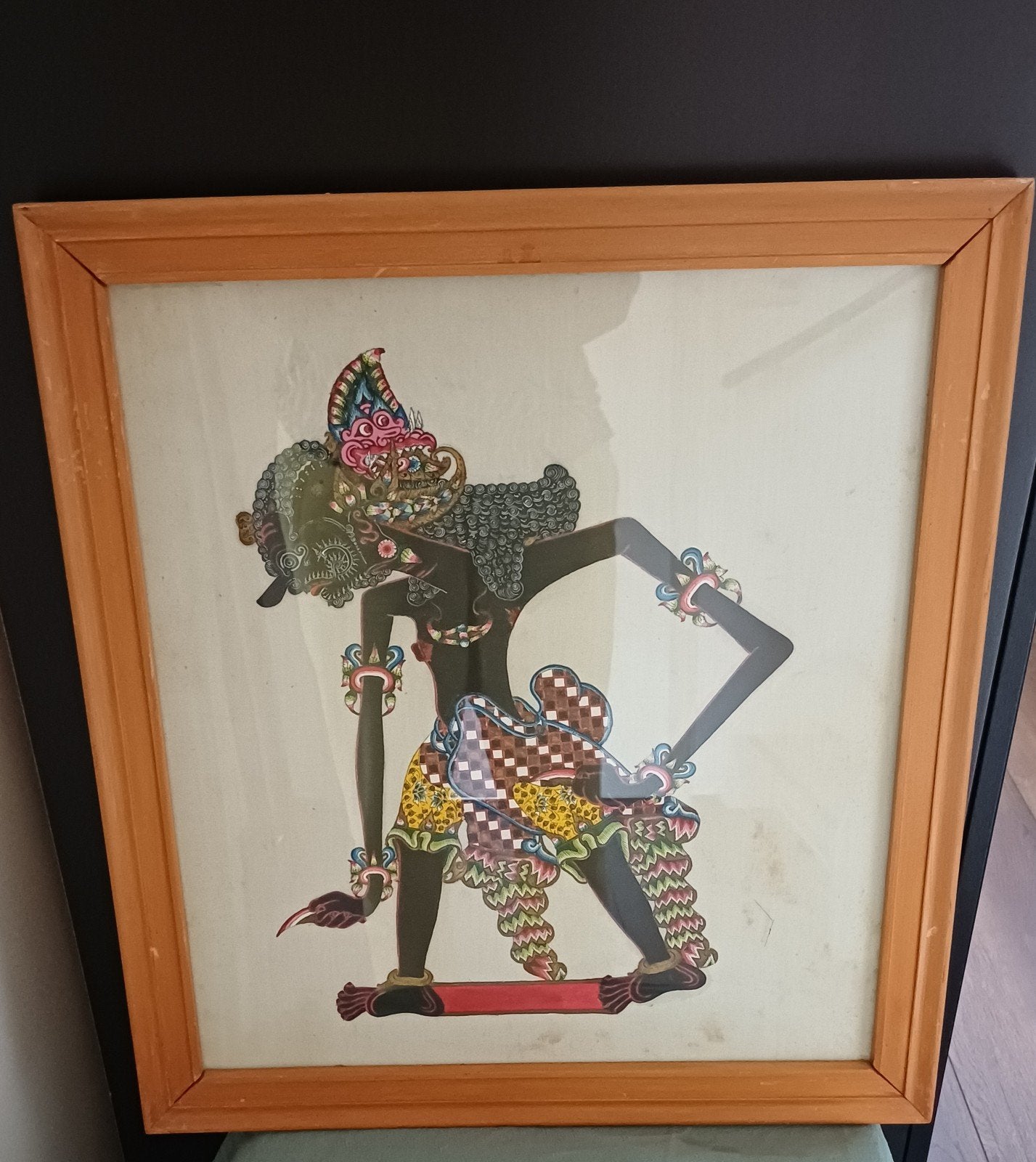 Ingelijst Wayang Kulit Schilderij - Indonesische Kunst, Antiek en Kunst, Kunst | Niet-Westerse kunst, Ophalen, Schilderij, Indonesië