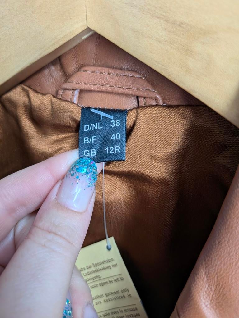 Vintage leren blazer cognac bruin echt leer maat M 38, Maat 38/40 (M), Leather, Bruin, Nieuw