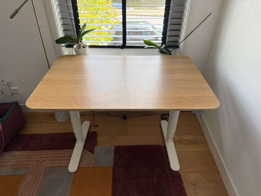 IKEA BEKANT zit-sta bureau elektrisch 120x80 eiken/wit, Huis en Inrichting, Bureaus, Ophalen, Zit-sta bureau, 120 cm, Scandinavisch