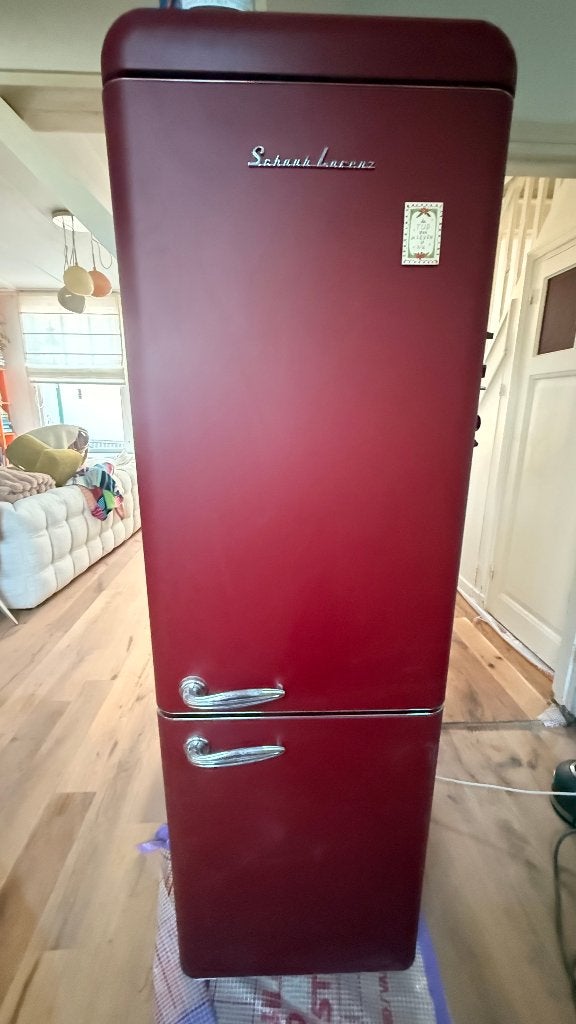 Schaub Lorenz retro koelkast vries combi -wijnrood, Witgoed en Apparatuur, Koelkasten en IJskasten, Ophalen, Gebruikt, 200 liter of meer