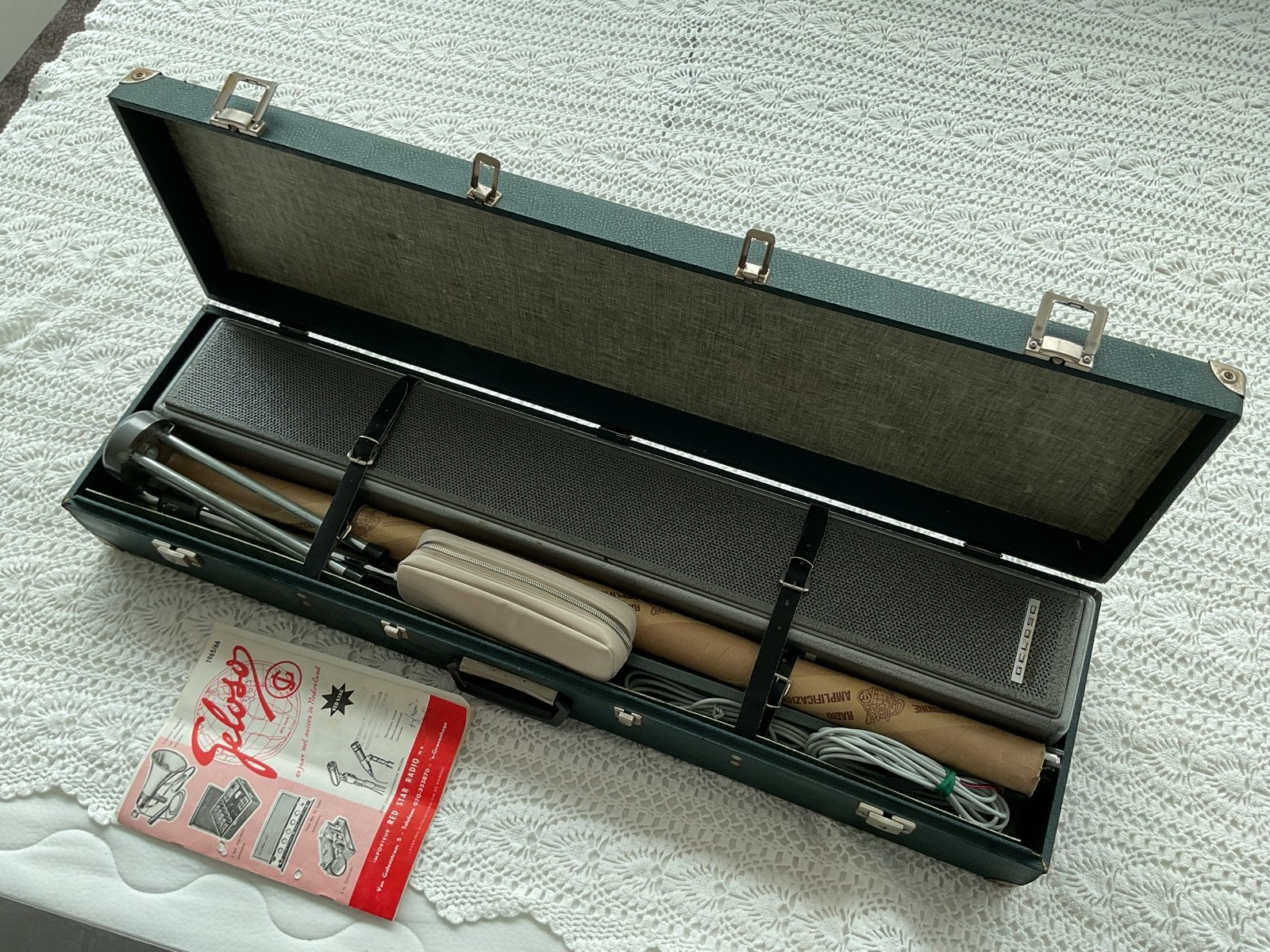 Vintage Geloso G256 microfoon met koffer en accessoires(rek3, Ophalen of Verzenden, Gebruikt, Zangmicrofoon